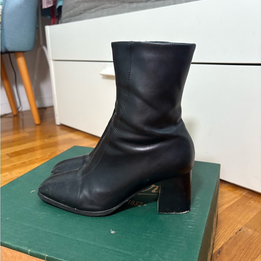 Collection & Co black square toe vegan leather ankle boots